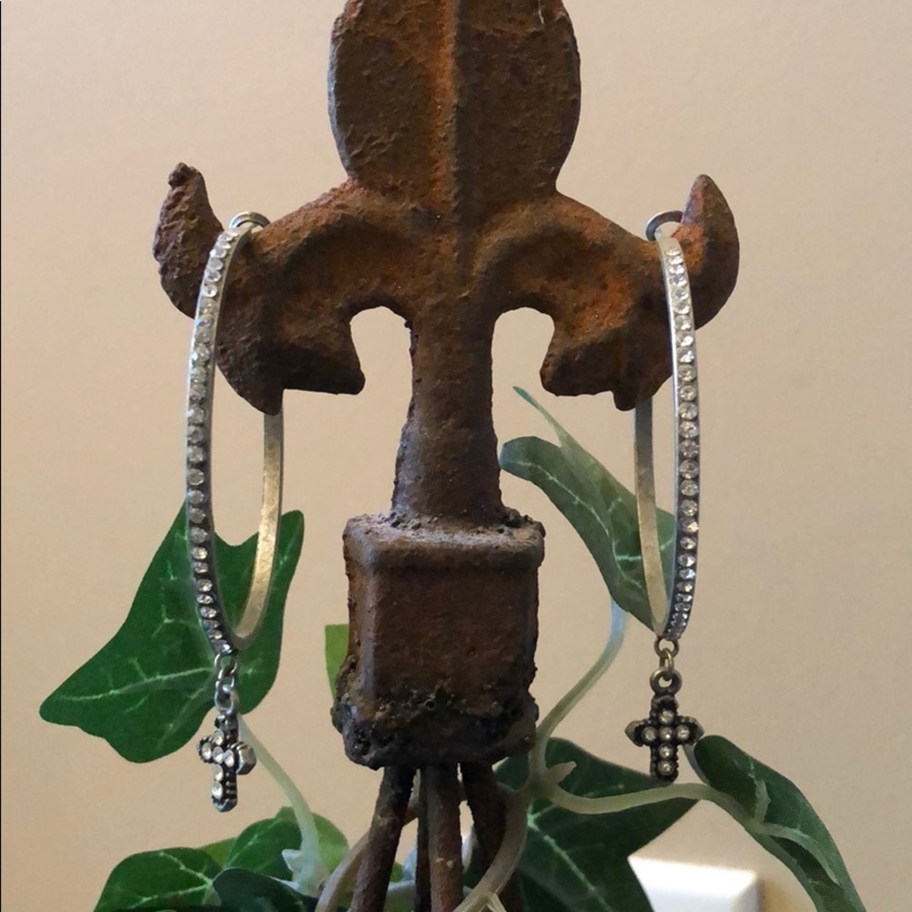 🆕1 3/4”  Hoops with Dangle Cross ✝️